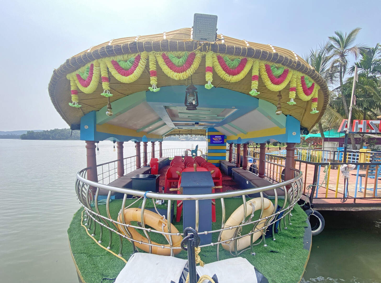 Front view of houseboat at Lake View Palace, Akalappuzha boating point