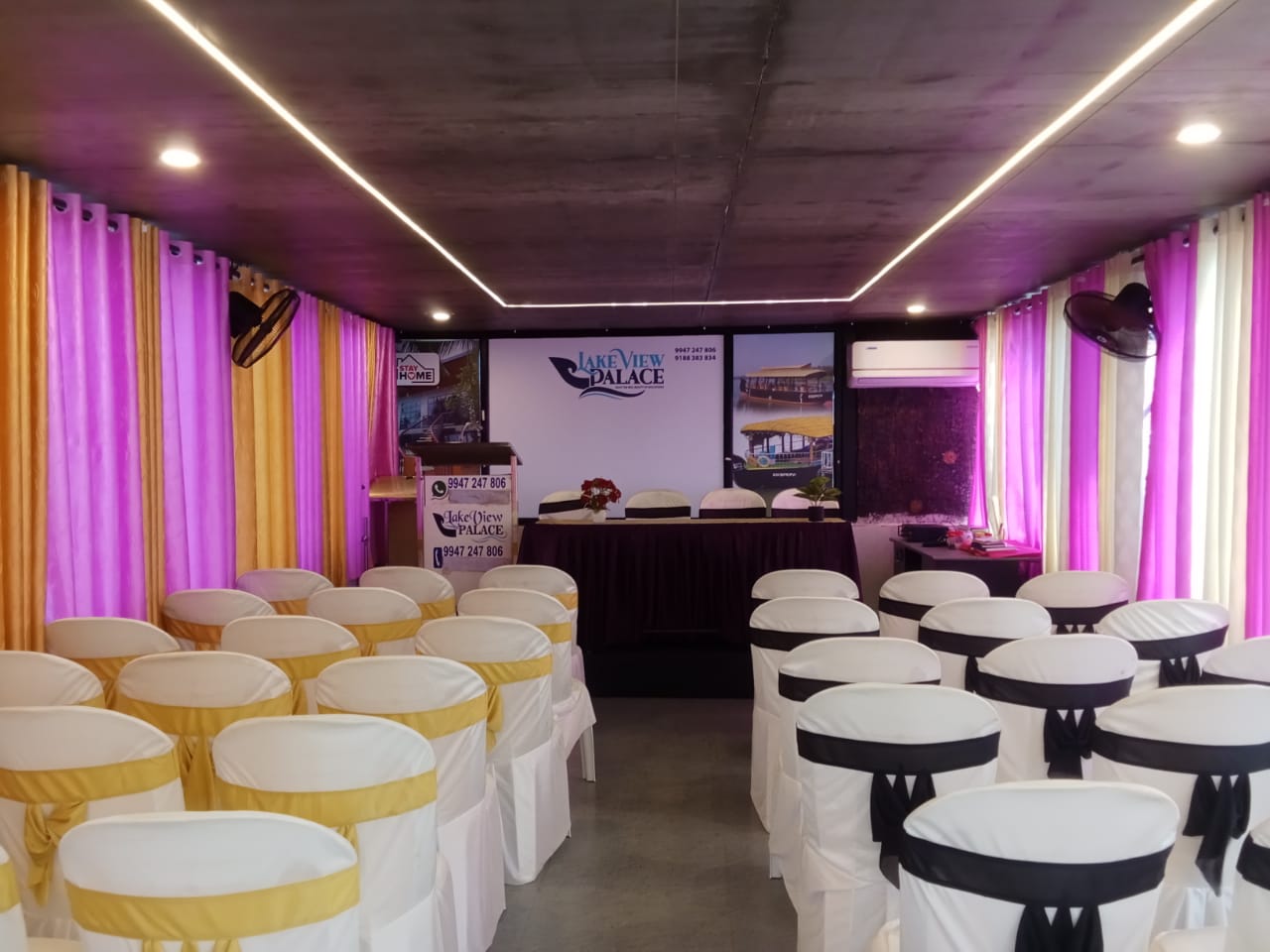 AC Auditorium seating arrangement in Lake View Palace Akalappuzha party hall